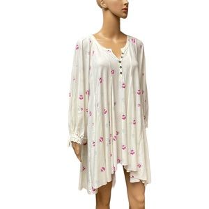 Free People Winter Sun Printed boho off white ling sleeve soft Tunic Dress
